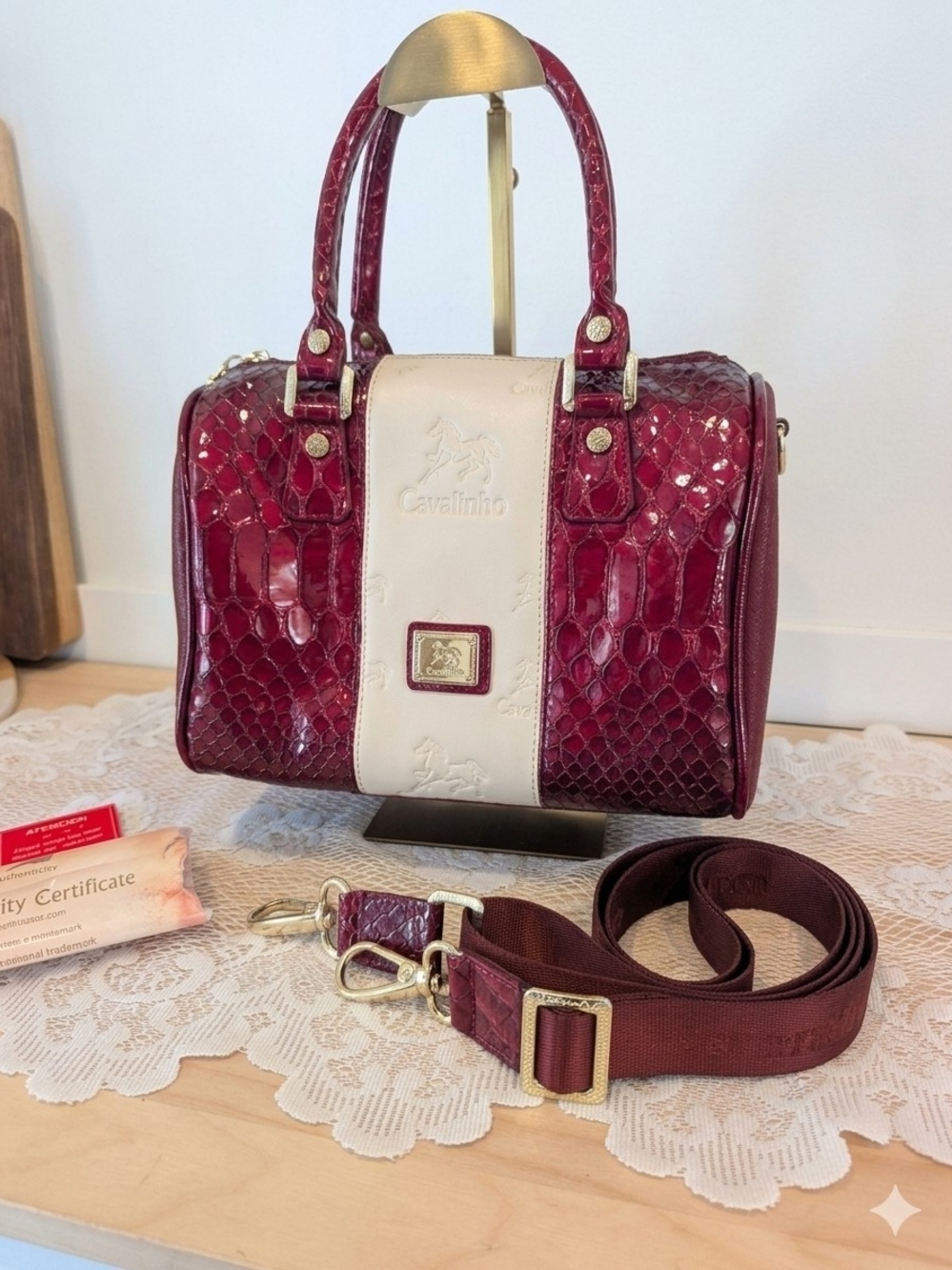 NWT Cavalinho Portugal Luxury Bordeaux Leather Bowling Satchel Bag